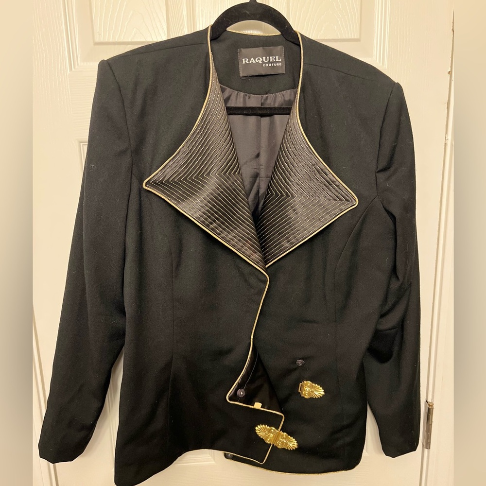Black and Gold Raquel Couture Vintage Blazer with Gold Buttons